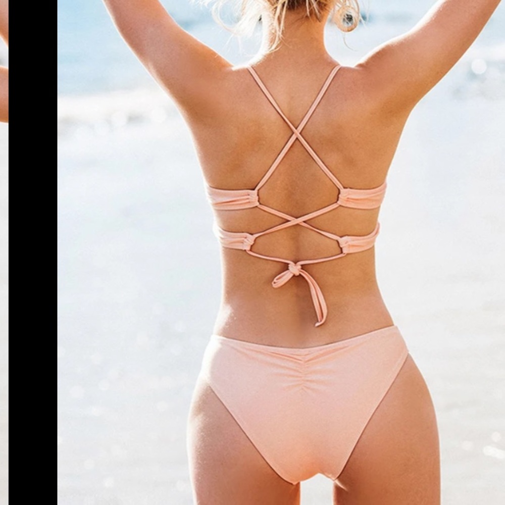 Brand New, with Tags Pink Solid Lace Up Bikini